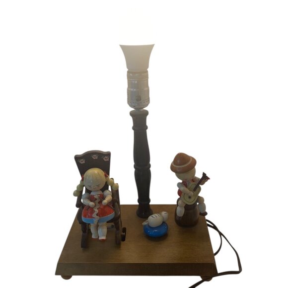 Vintage Nursery Plastics Wooden Figurine Table Lamp Kids Cat Musical Animated - Picture 2 of 11